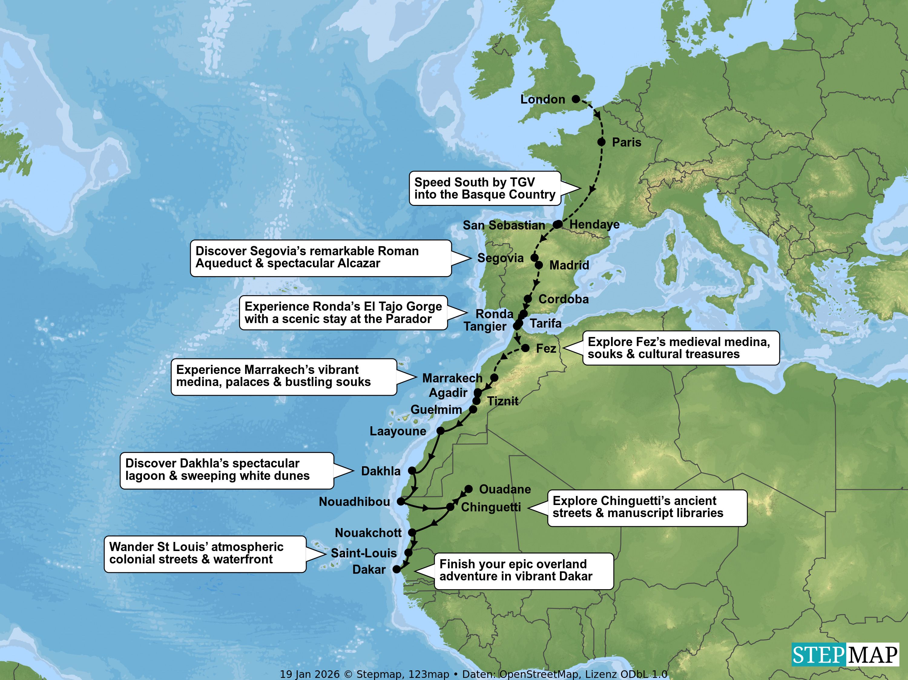 London to Dakar – An Epic Overland Journey - Tour Map