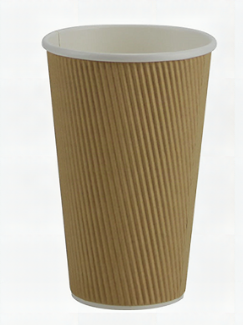 16 oz Hot Ripple Cup Paper - Kraft 500/cs 1R16K
