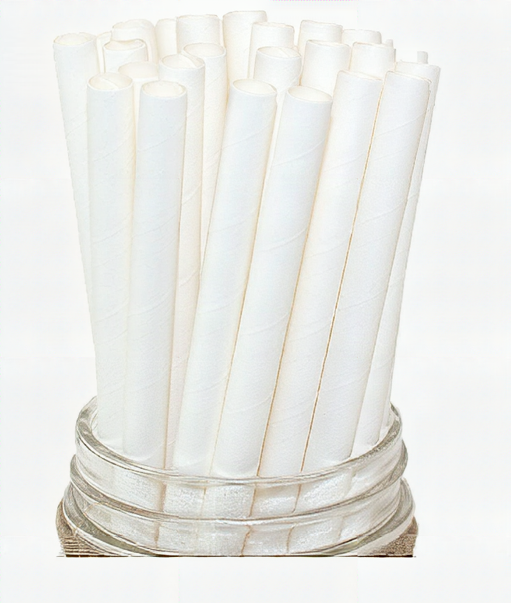 8" Straw Paper Regular White Compostable - 375/Bx G57712 8mm