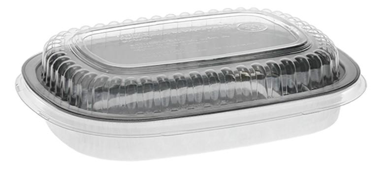 Small Entree Container w/Lid - Dual Oven - Platinum Tuxedo - 8.18" x 6.18" x 1.25" - 100/cs VB22SC