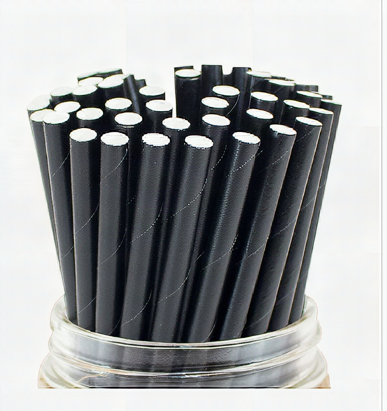 6" Straw Paper Cocktail Black Compostable 625/box G57710 6mm