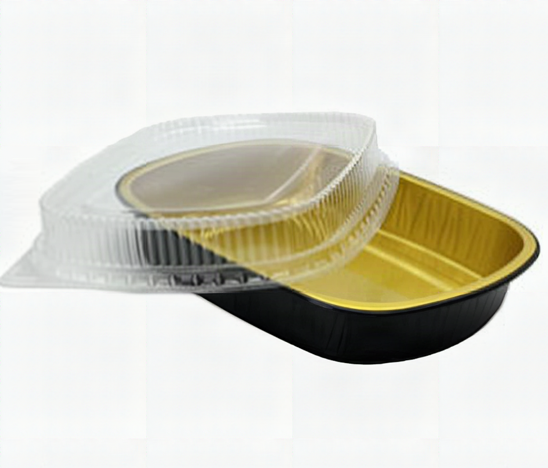 Medium Entree Container w/Lid - Dual Oven - Gold Tuxedo - 9.75" x 7.75" x 1.75" - 50/cs - VB52GC