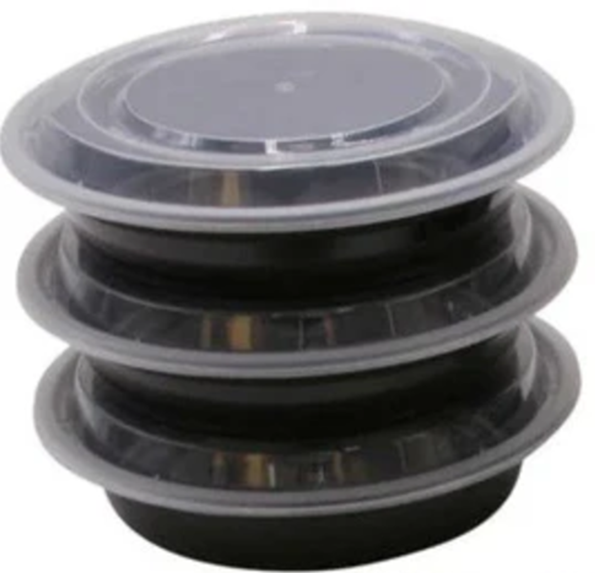 24oz Round 7" Plastic Microwaveable Container with Lid - Black Base / CLear Lid - 150/cs   MC0724B