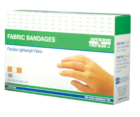 Adhesive Fabric Bandages - 7/8" x 3" Ctn/100 Safecross 03029
