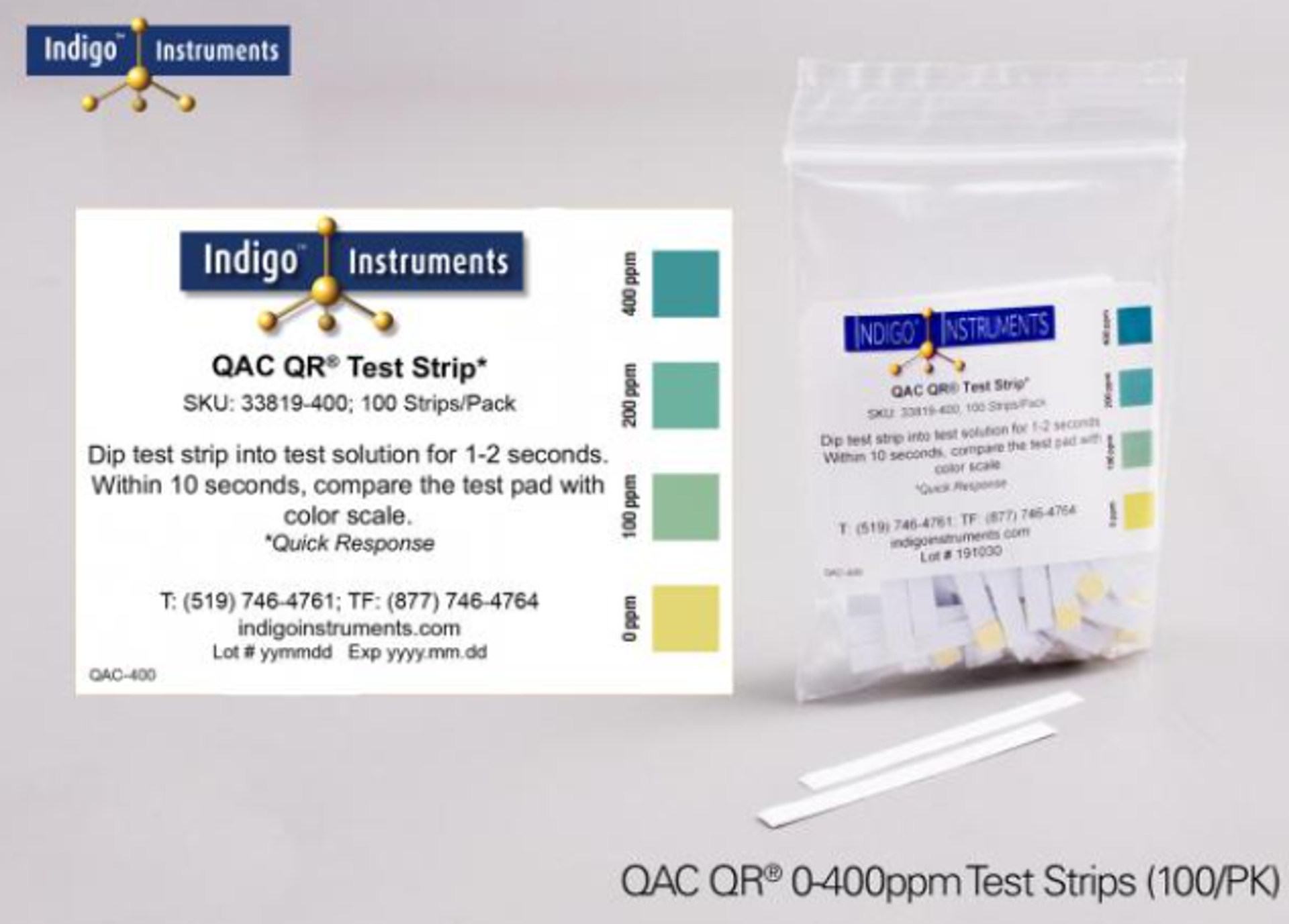 Quat Test Strip   0-400 ppm - 100/pk  33819-400