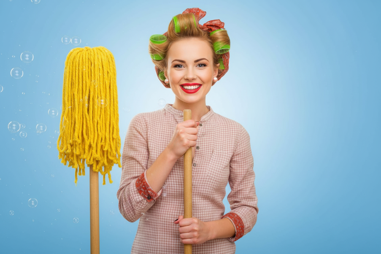 Holding an upright mop
