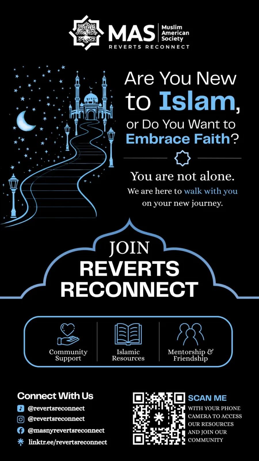 Flyer: Are you new to Islam? Join Reverts Reconnect