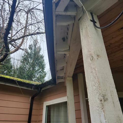 nonsensical rafter tails and dilapidated gutters
