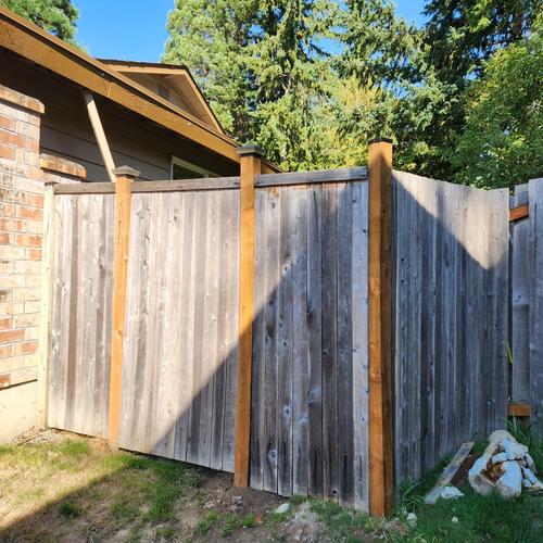3 posts replaced, fencing panels re-installed and salvaged