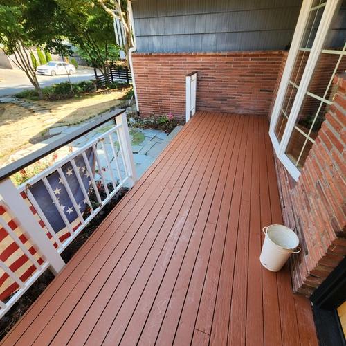 This portion of the deck was refinished entirely with salvaged, cleaned boards.