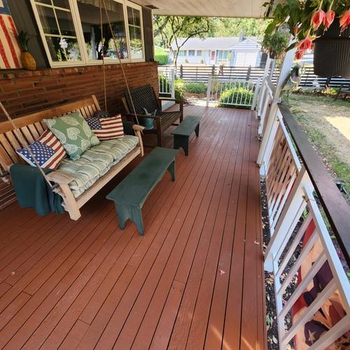 This portion of the deck was refinished entirely with salvaged, cleaned boards.