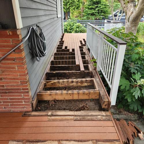 The extent of boards removed from the 2nd porch to address underlying rot issues.