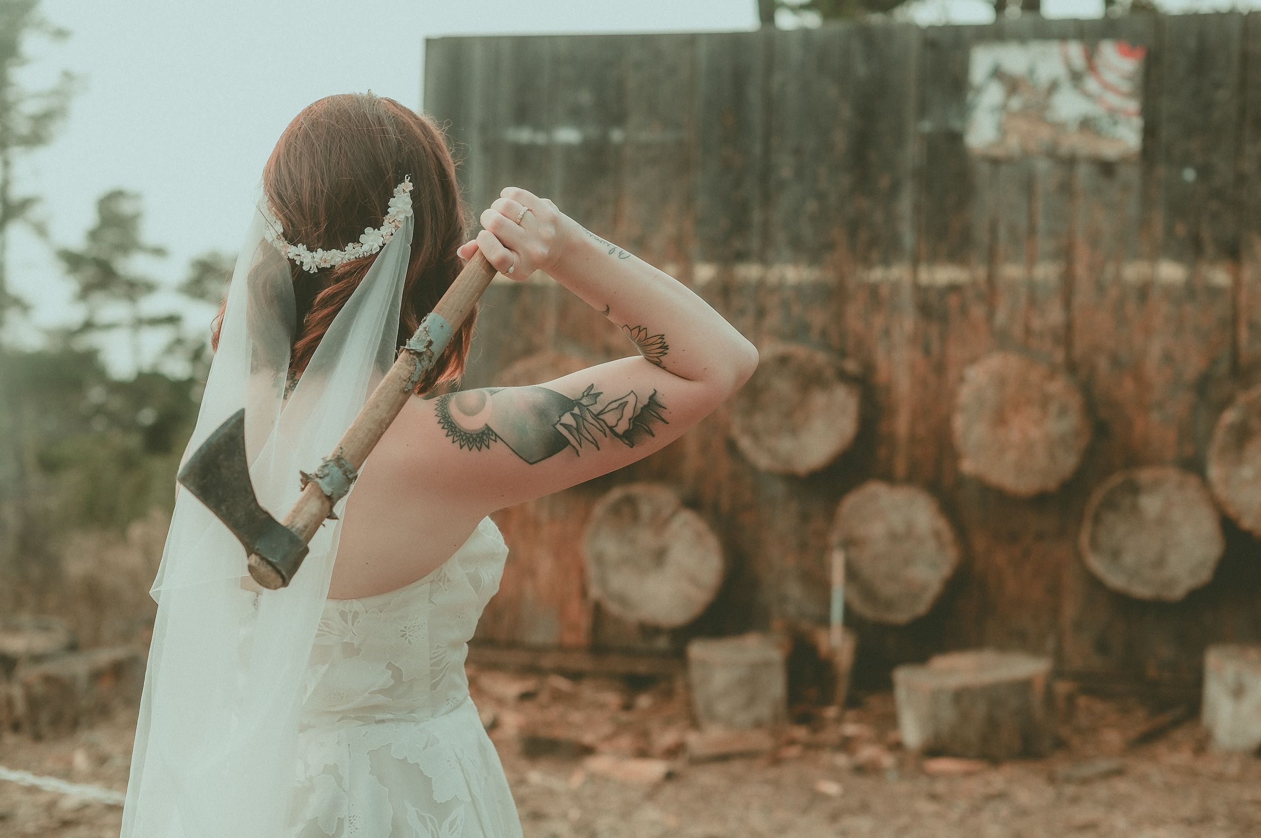Axe Throwing at Camp Ocean Pines Wedding