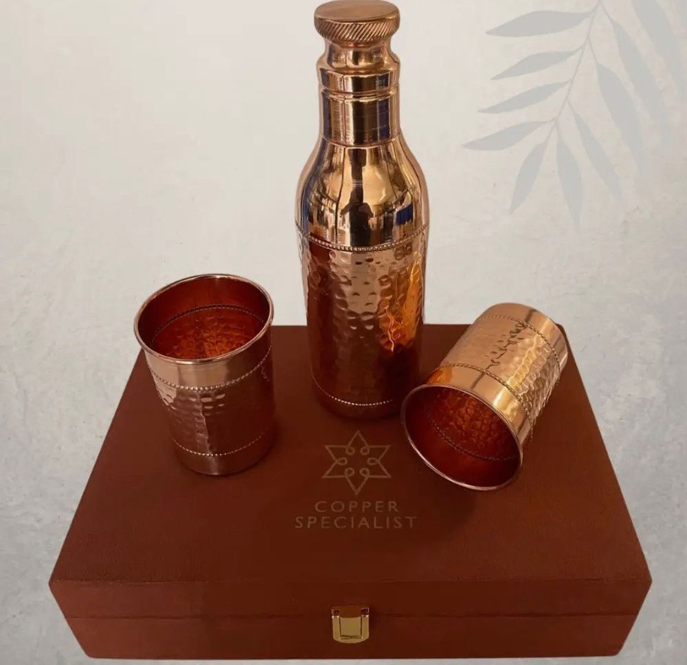 Pure Copper Set of Classic Bottle with 2 Cups