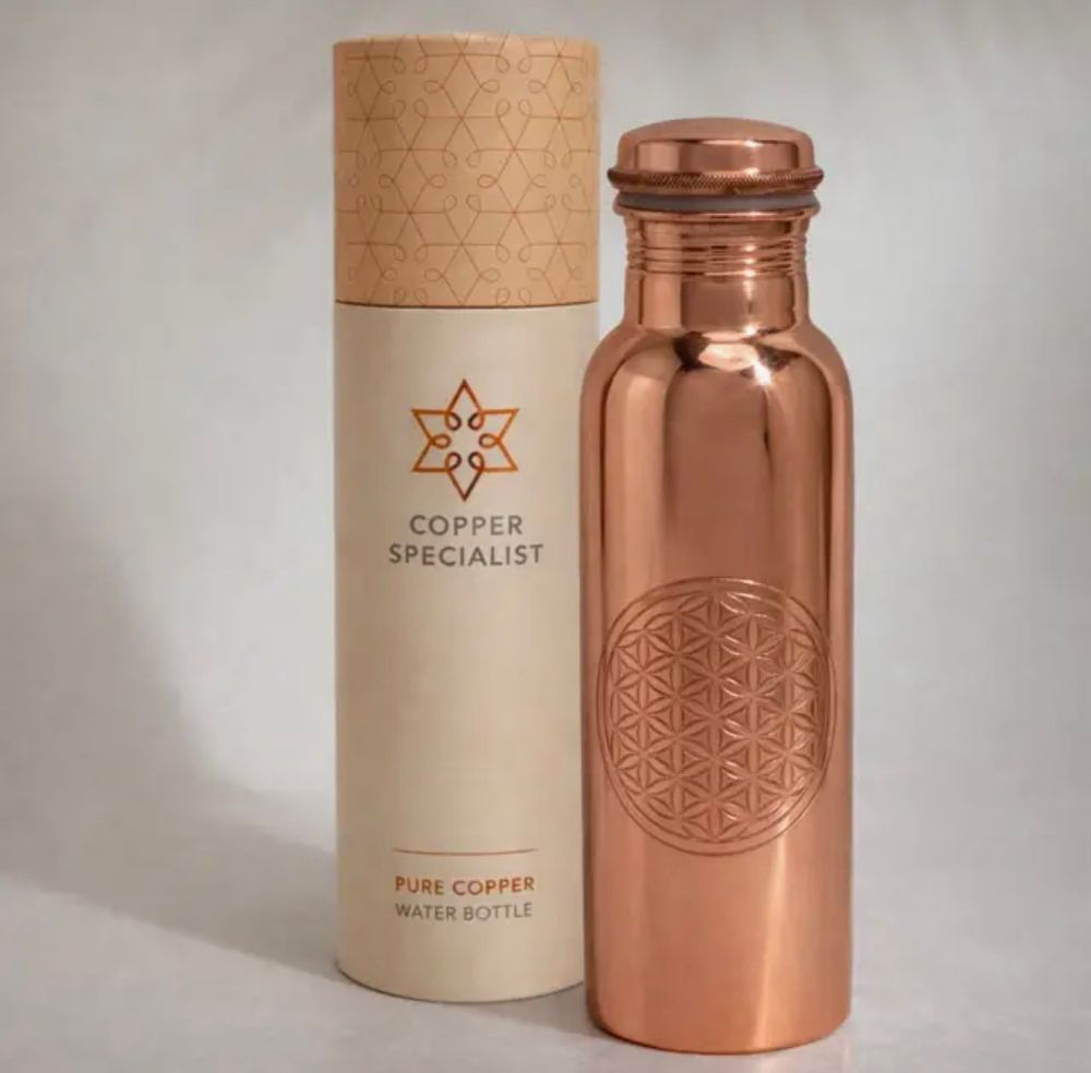 Pure Copper Water Bottle Flower of Life Smooth 750 ml