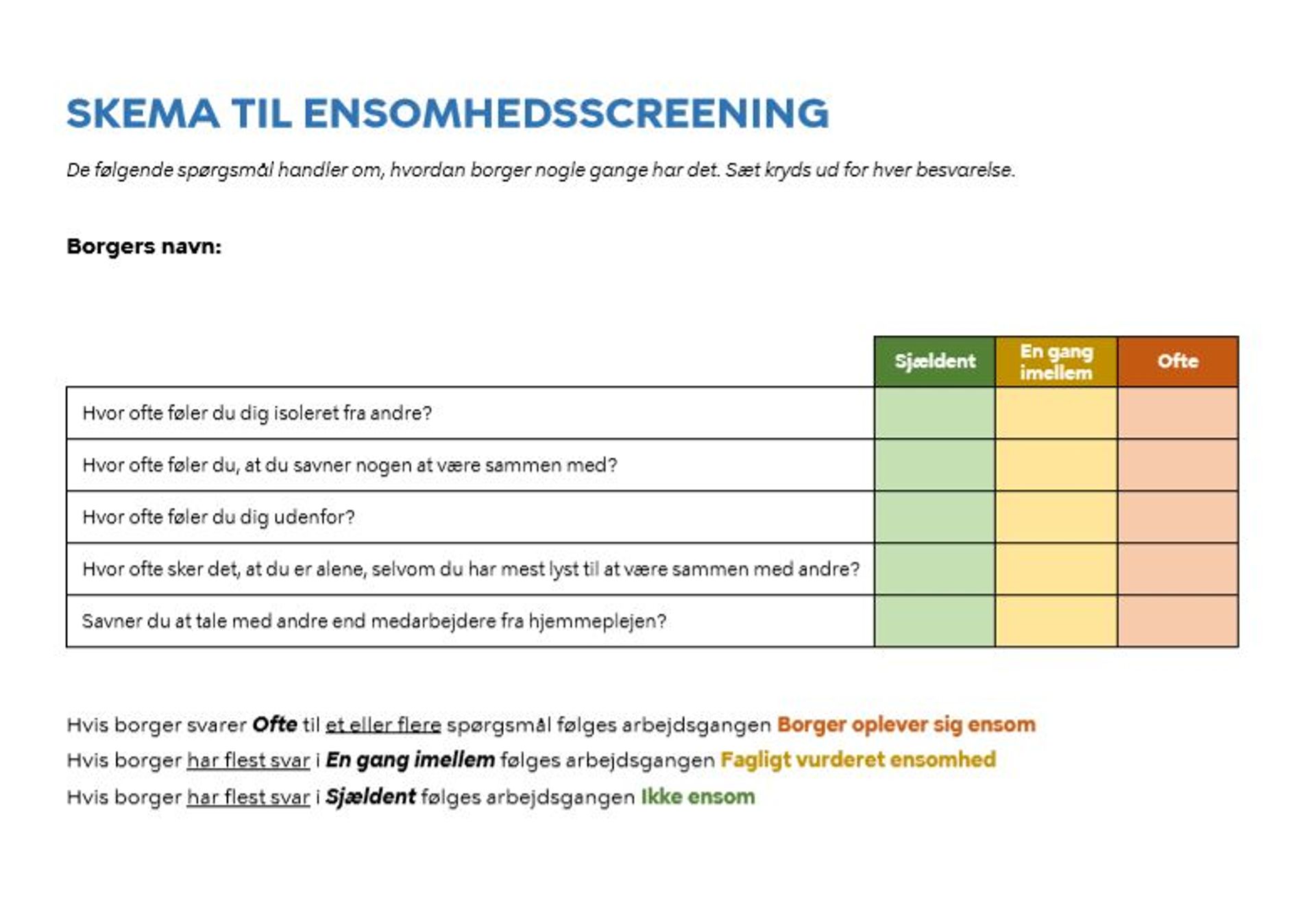 Skema til ensomhedsscreening