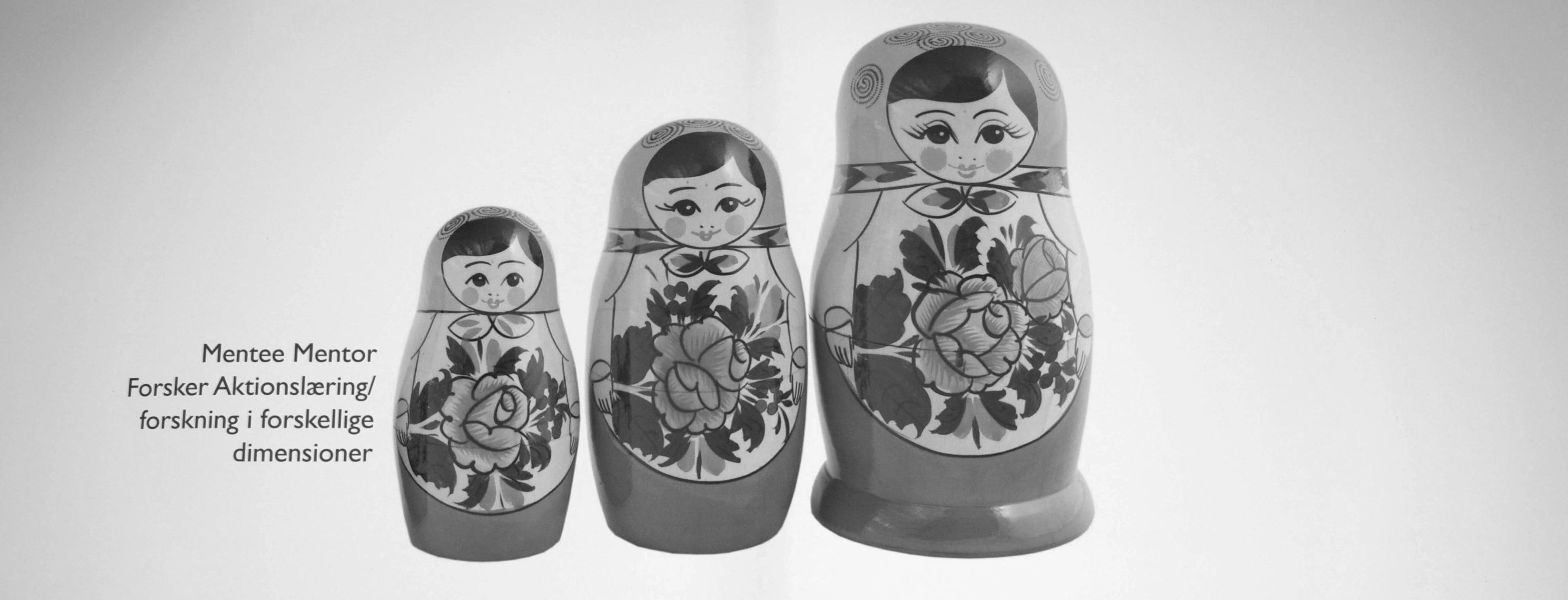 De russiske babushkadukker illustrerer projektets tre lag. Den mindste er symbolet på den sårbare lærer, mentee. Midterst står mentoren, der i alle tilfælde er en lærer over 50 med en mentoruddannelse. Endeligt symboliserer den største af dukkerne forsker Lisbeth Lunde Frederiksen, der ”overvåger” projektet gennem deltagernes logbogsskriverier.
