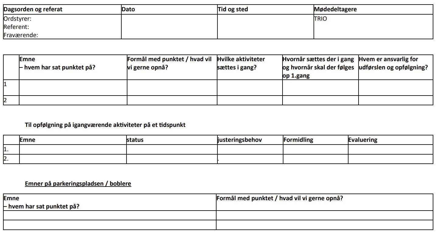 Se skabelon for dagsorden og referat