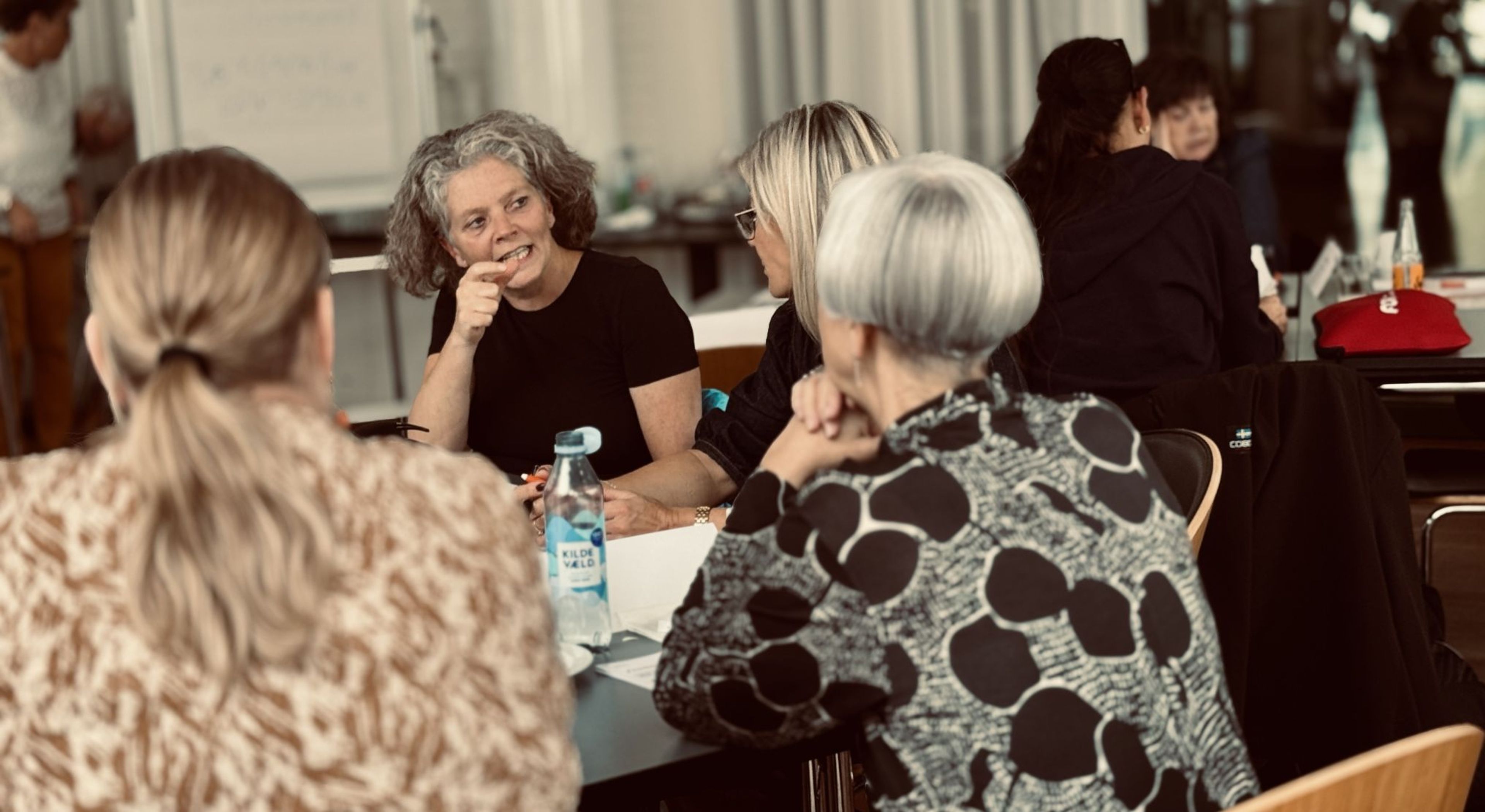 Deltagere i dialogmøde sidder og snakker 