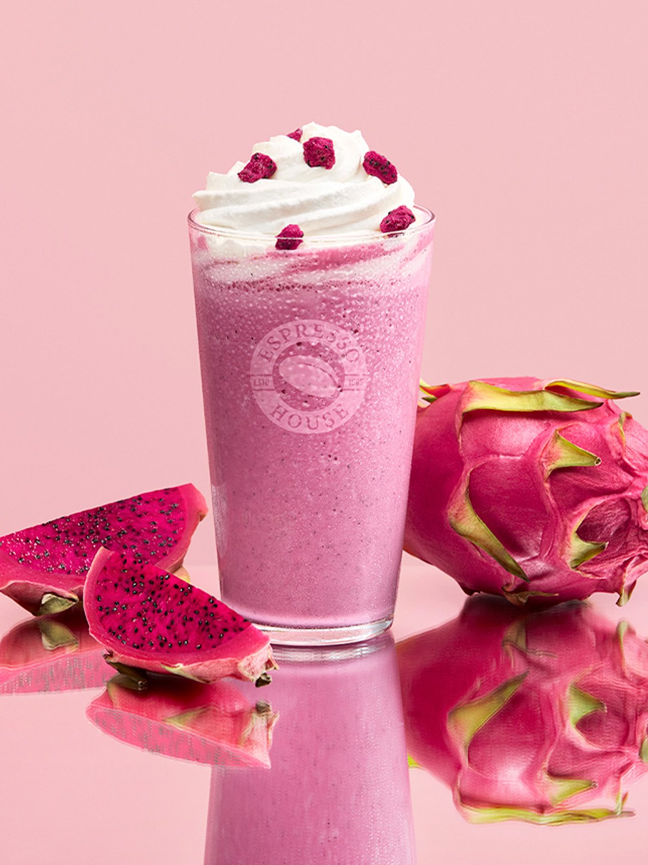 Our new Frapinos - Pink Frapino, with strawberry vanilla & dragon fruits 