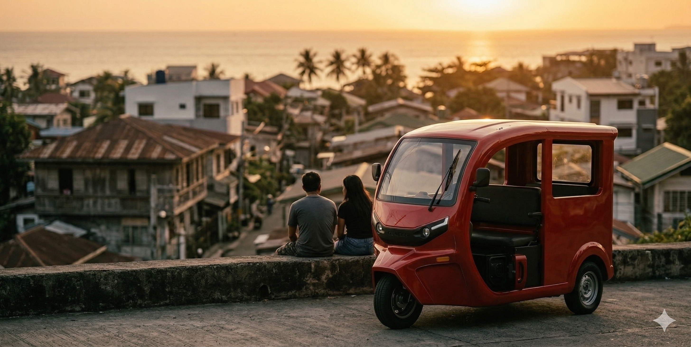 GEM compact electric tricycle on narrow road
