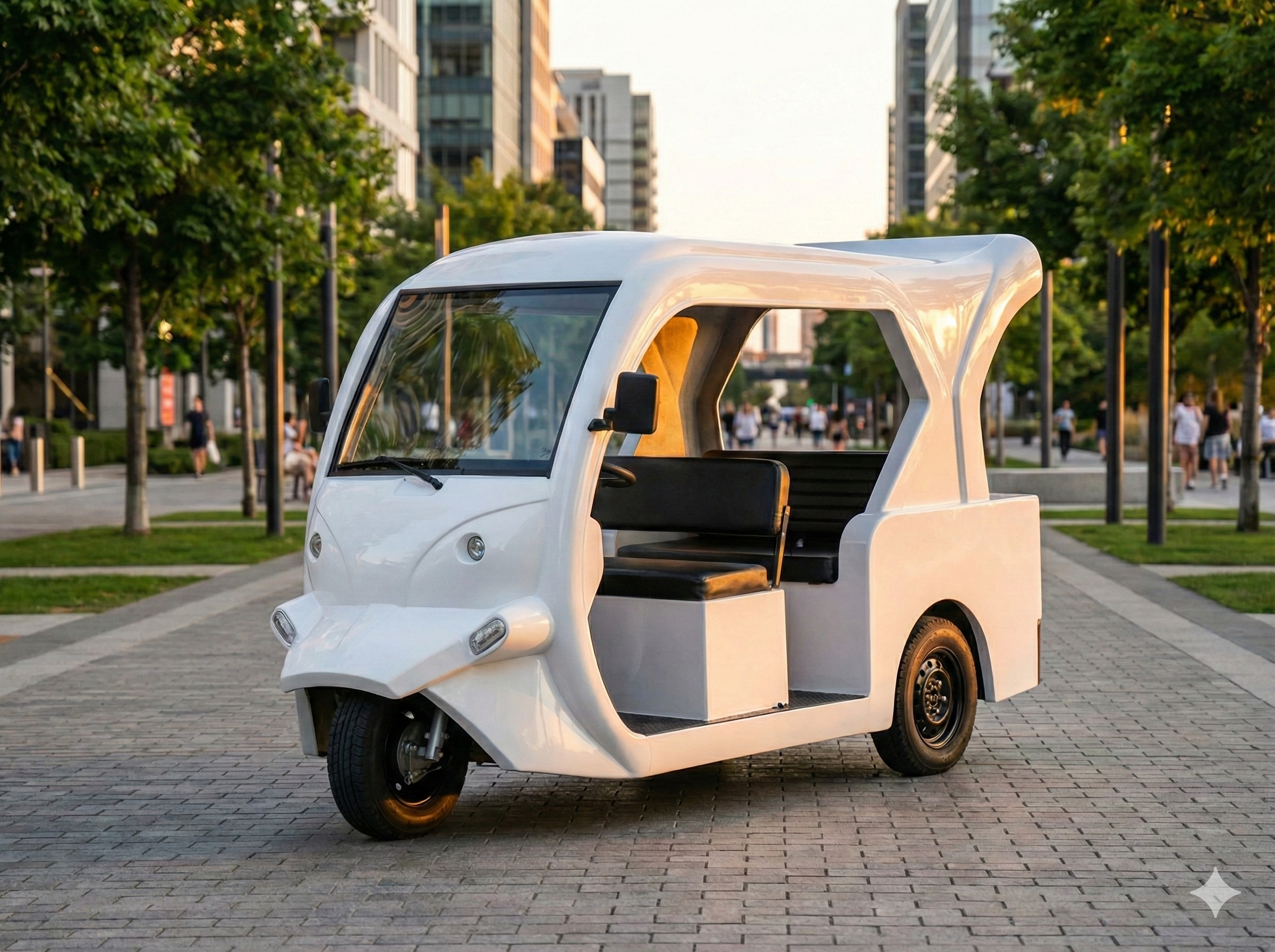 GerWeiss electric tricycle operating on a city road