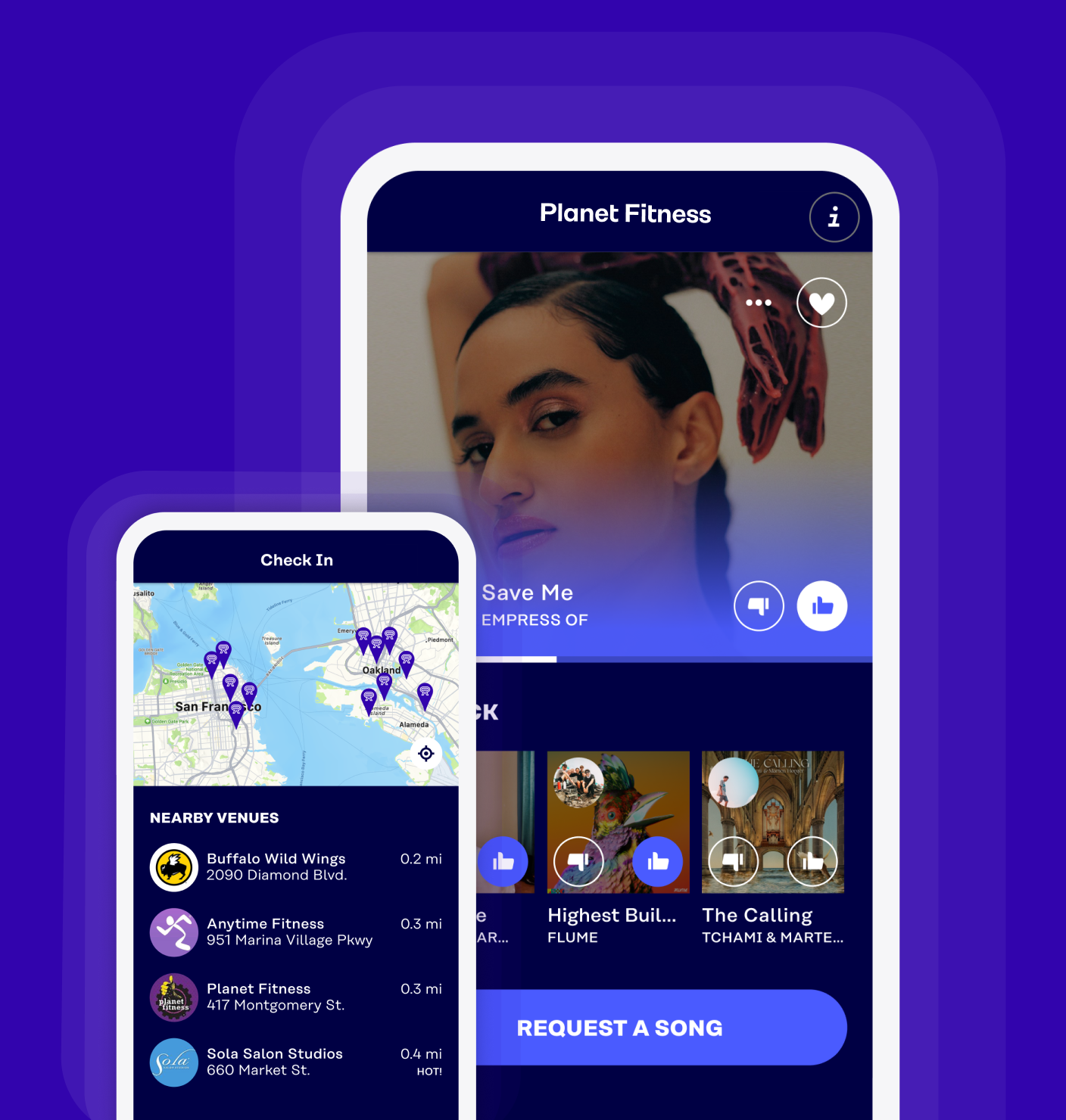Two screenshots of the Rockbot Request app interface side by side
