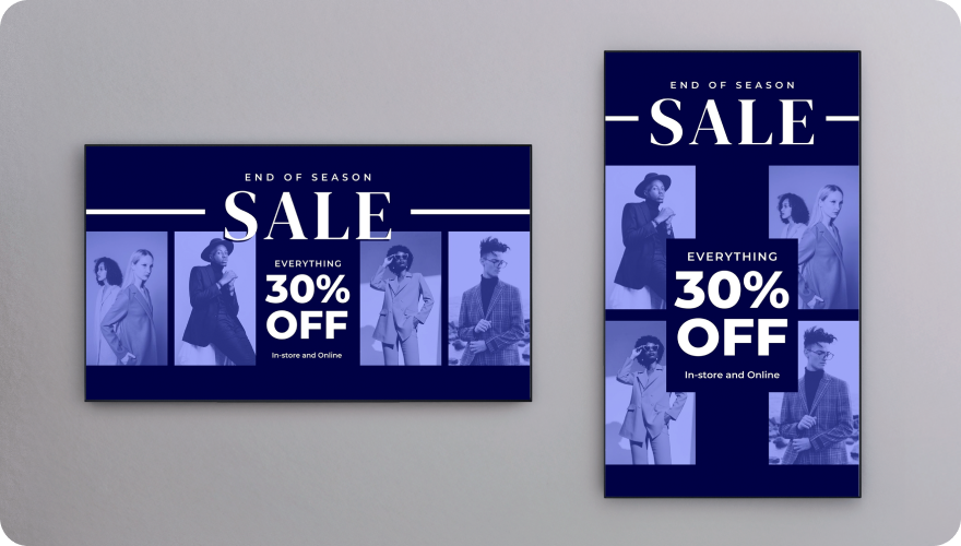 Three vertical screens placed right next to each other with an ad displayed that stretches across all three screens