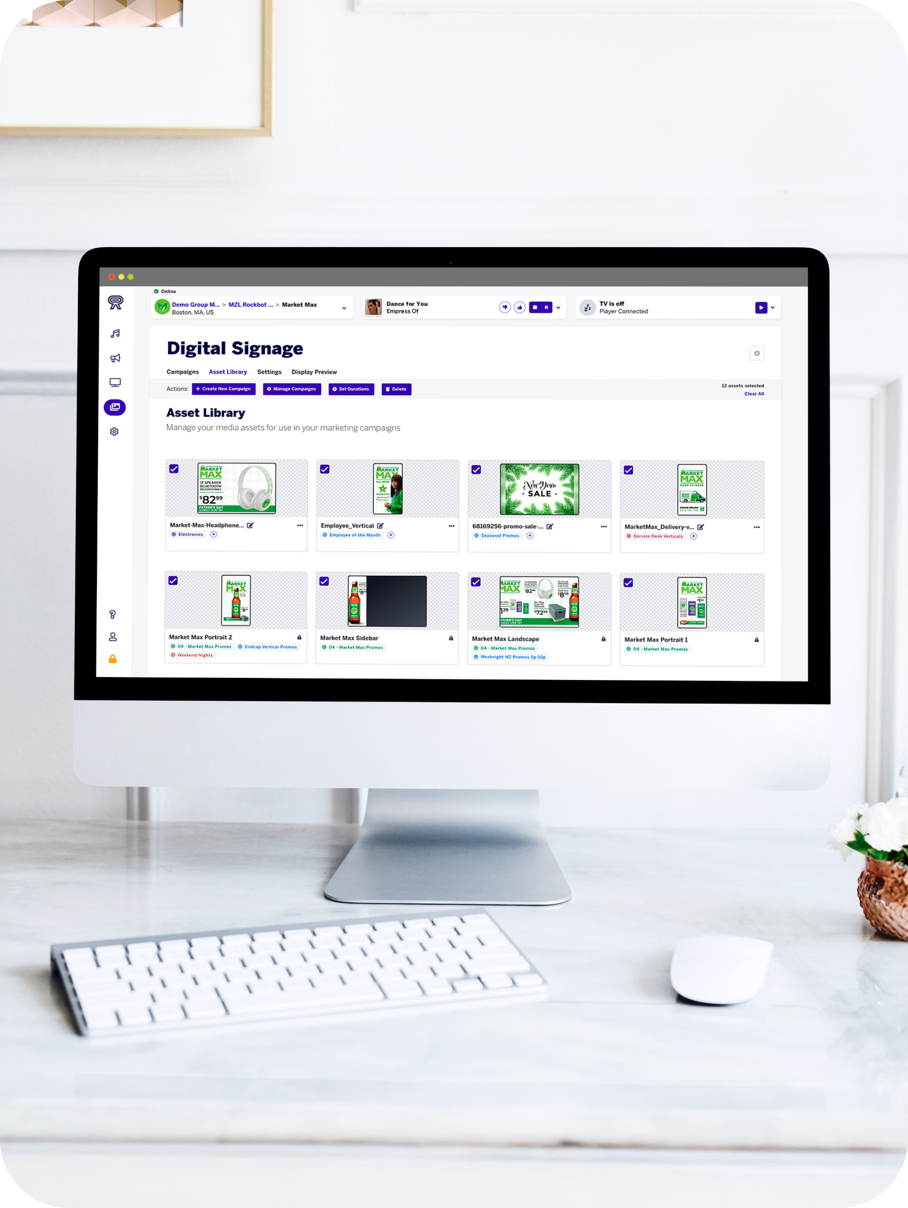 Computer showing the Rockbot Digital Signage asset library view