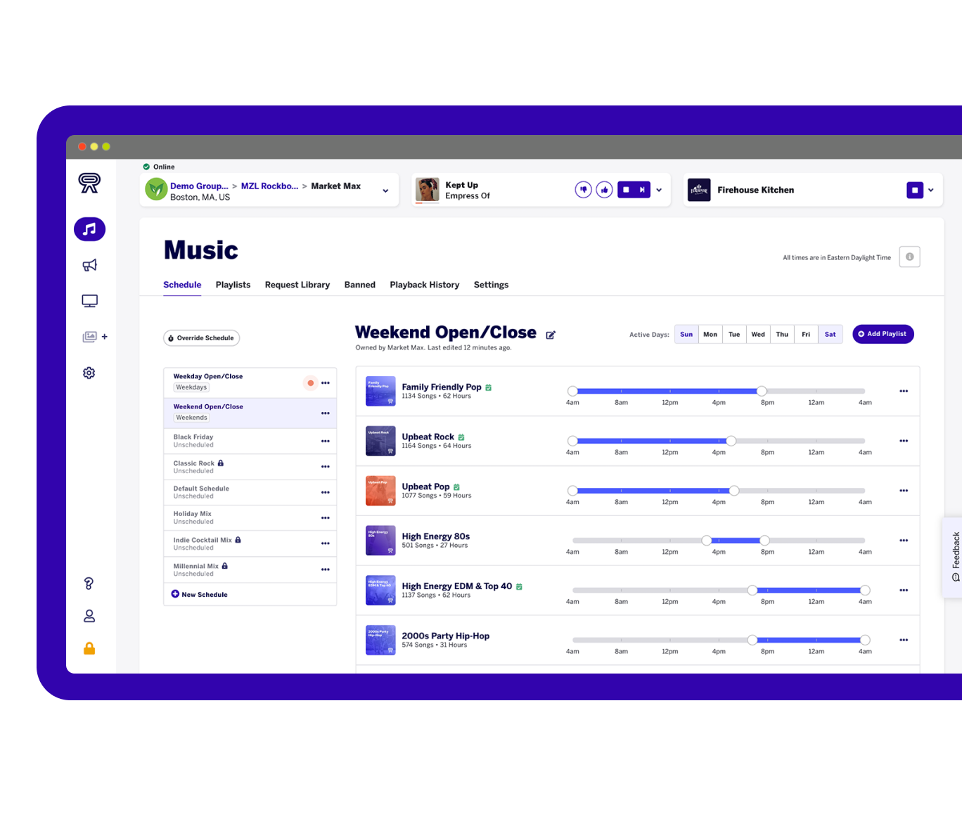 Screenshot of the Rockbot music scheduling interface
