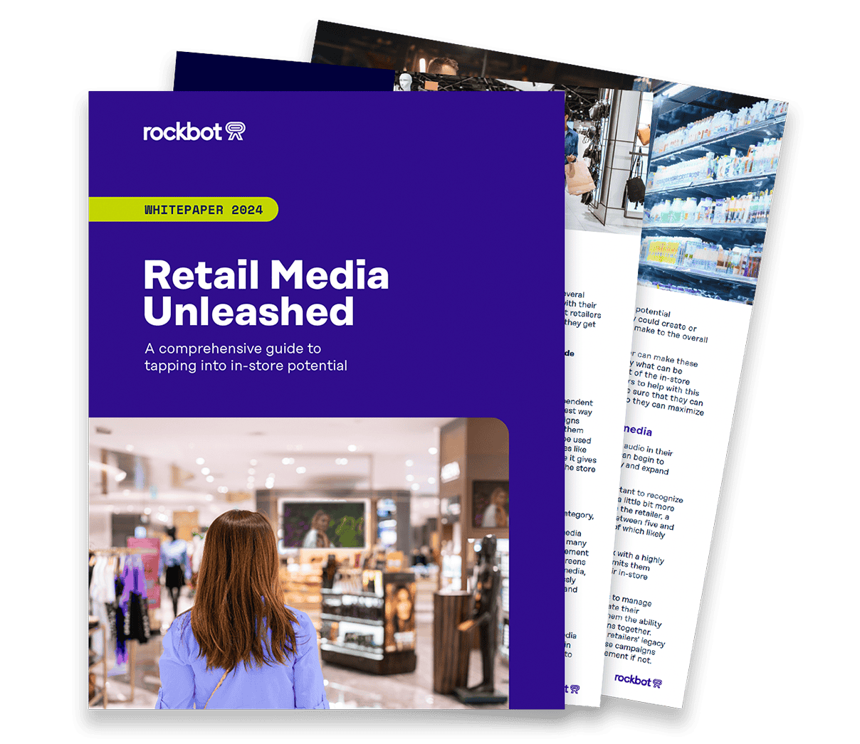 Promotional image for the Rockbot Retail Media whitepaper featuring a downloadable guide titled “Retail Media Unleashed” next to a lead capture form.