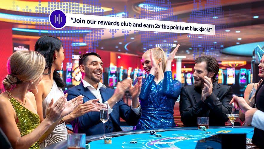 A table of people playing cards while Rockbot Audio Messaging plays in the background