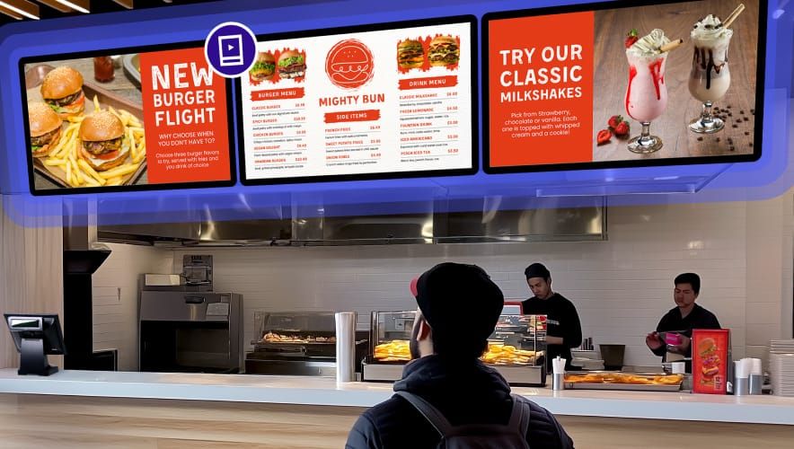 Rockbot digital menu boards in a quick-service restaurant