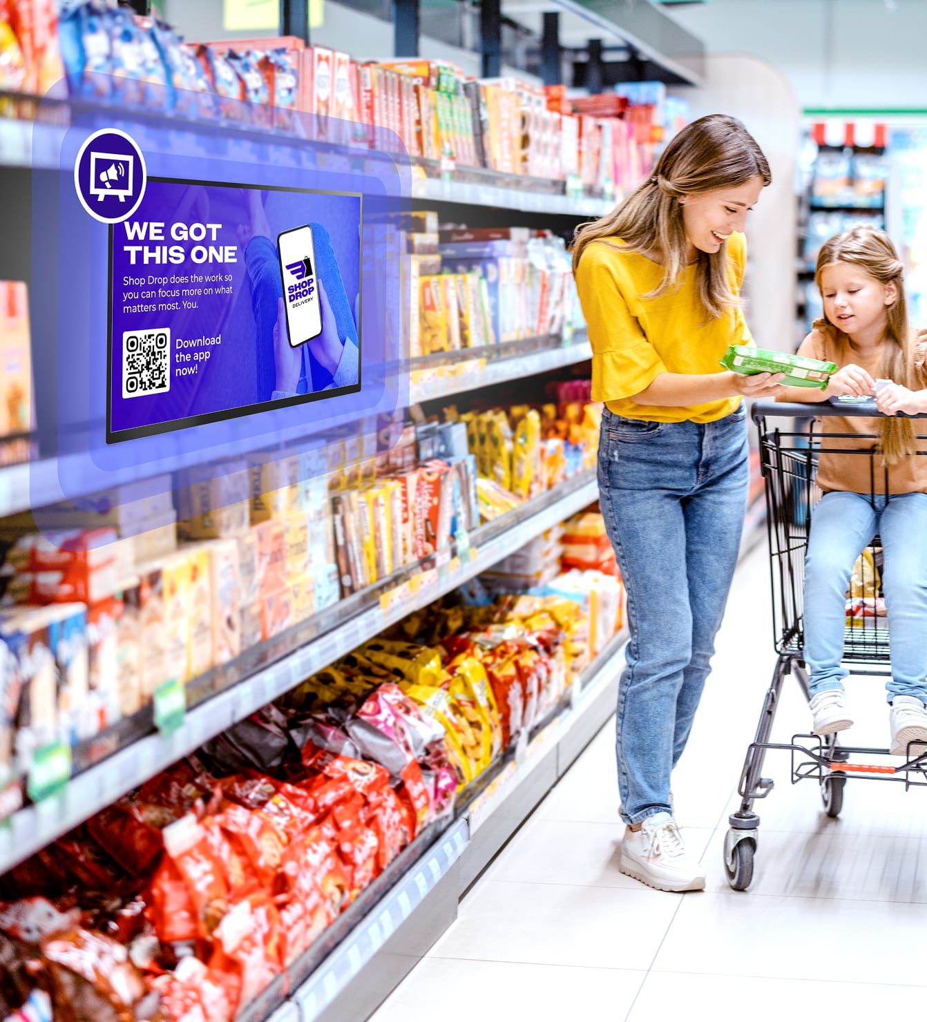 Customer viewing promotions on a Rockbot digital in-store media screen