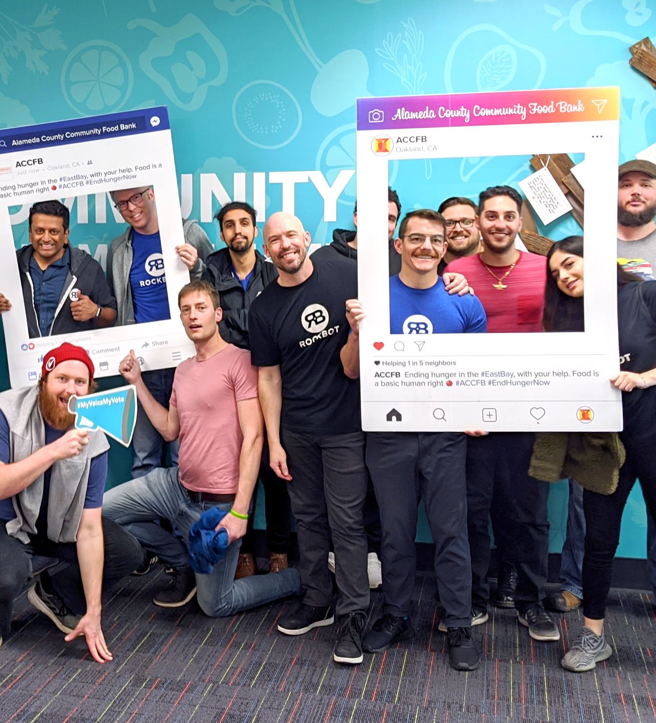 Part of team Rockbot posing after volunteering