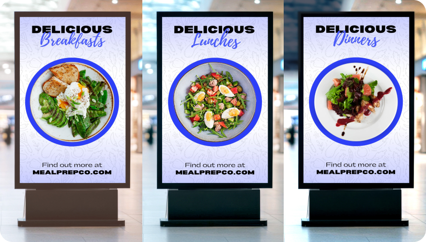 Three different signs for the same company and in the same location, but at different times of day