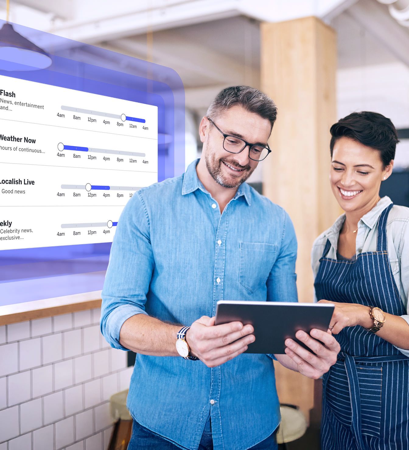 Two business owners using the Rockbot Platform to help run the media in their business