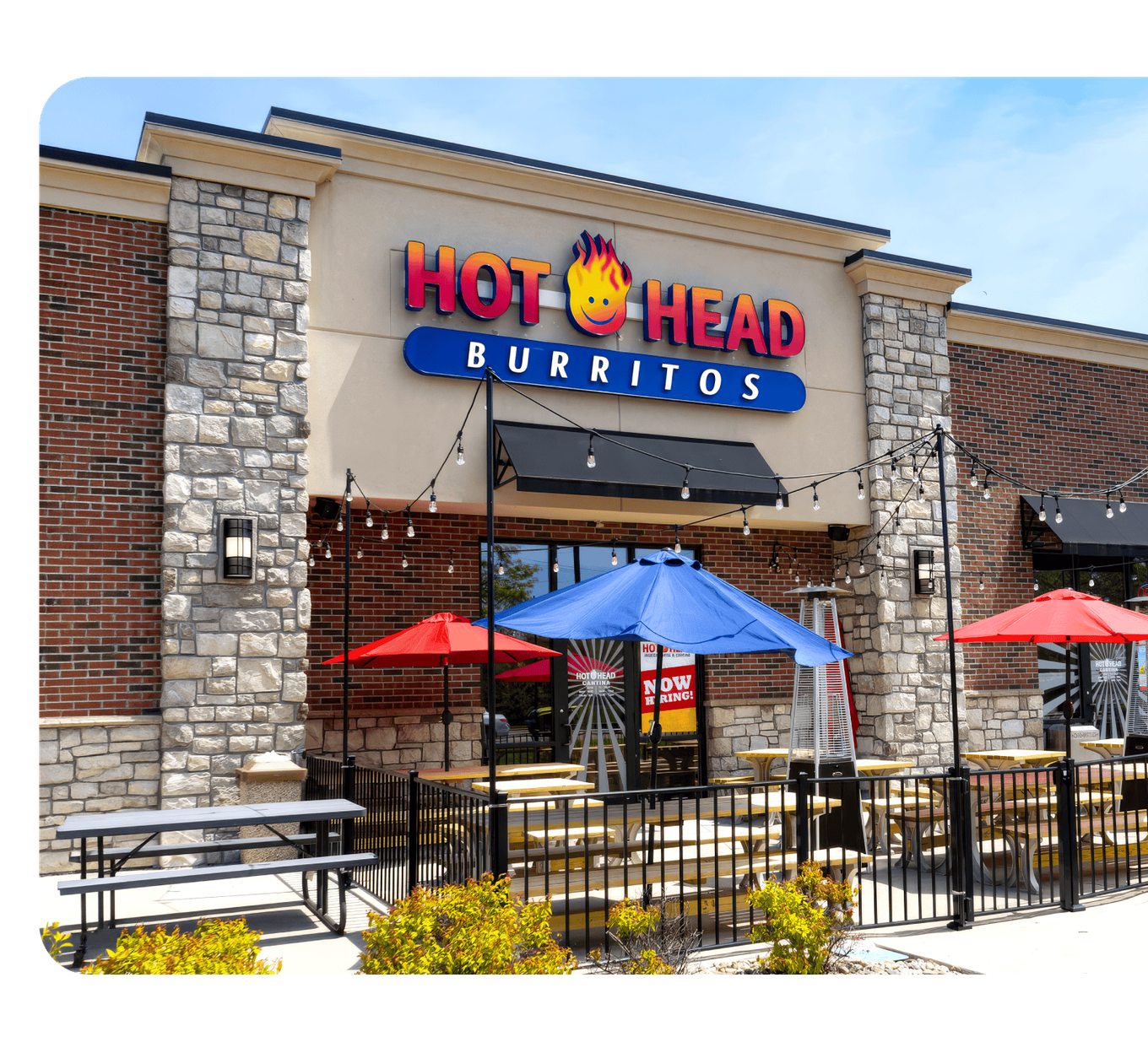 Hot Head Burritos restaurant exterior with branded storefront signage