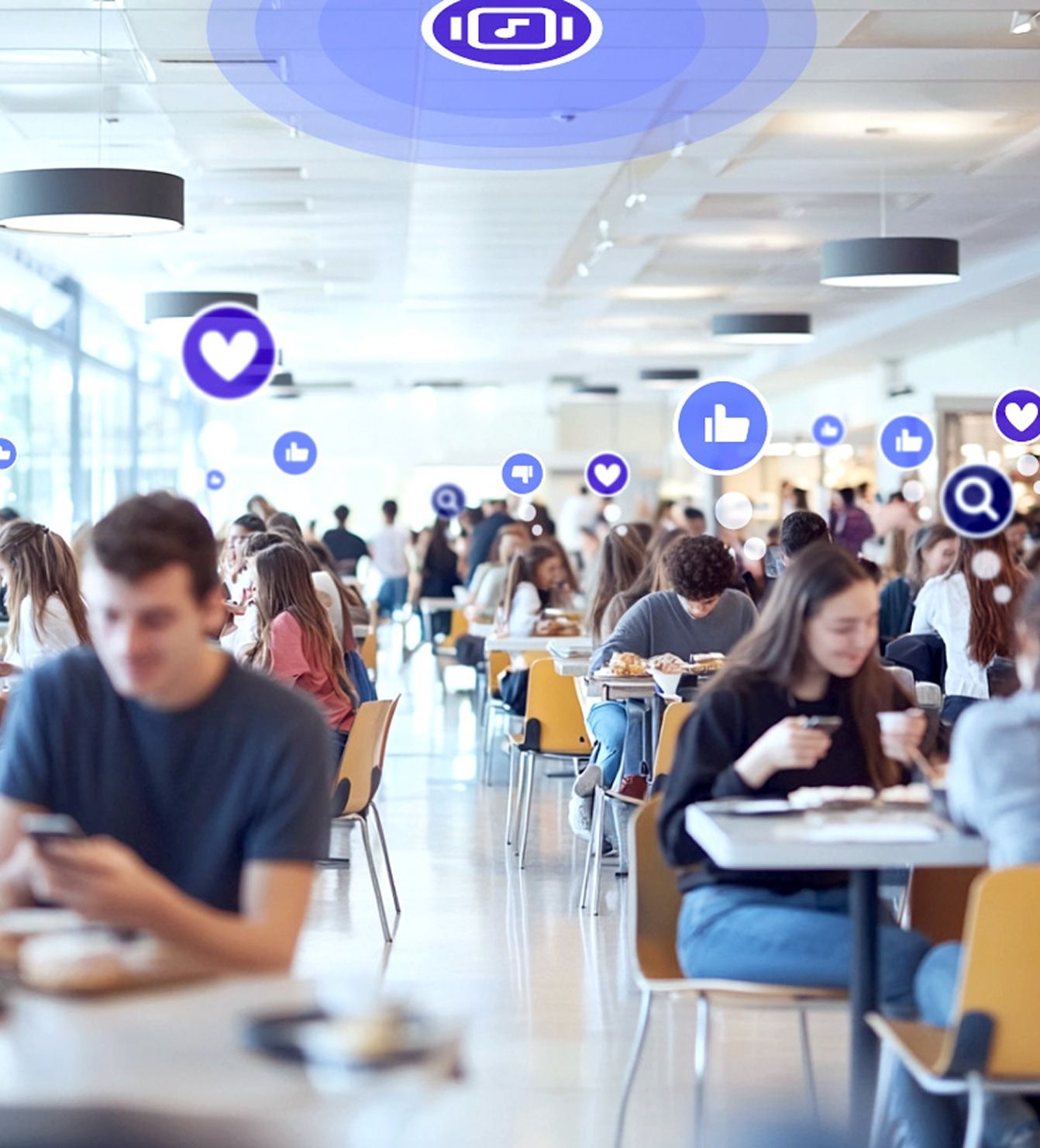 Students requesting and voting on songs in a university dining hall with Rockbot Request