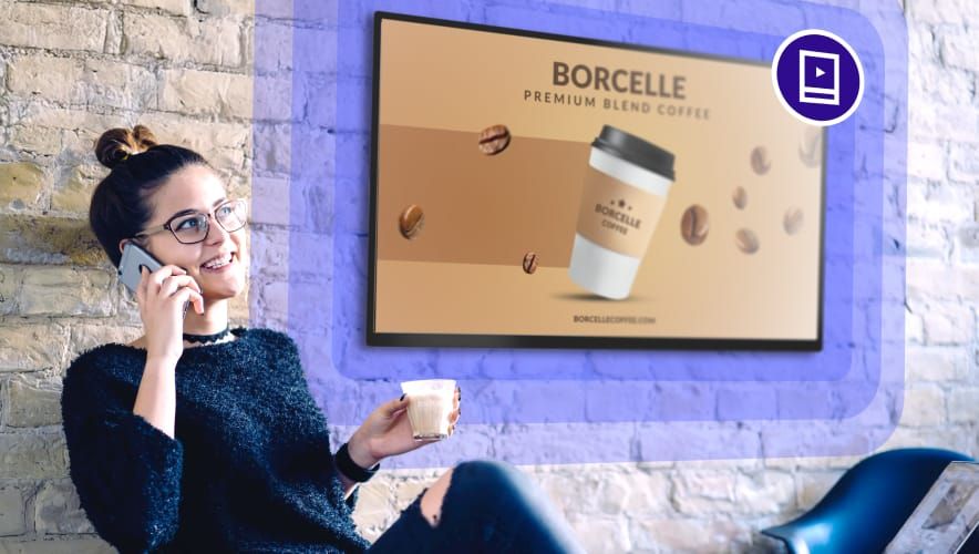 Rockbot digital signage promoting deals in a QSR