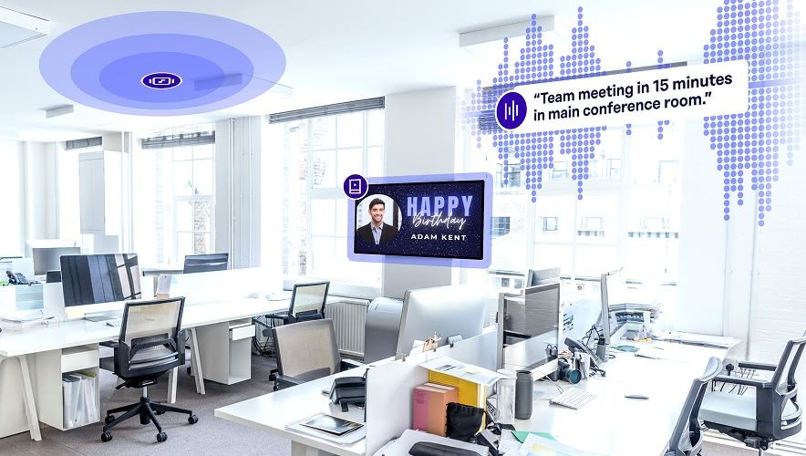 Rockbot unified platform managing music and digital signage across a corporate office