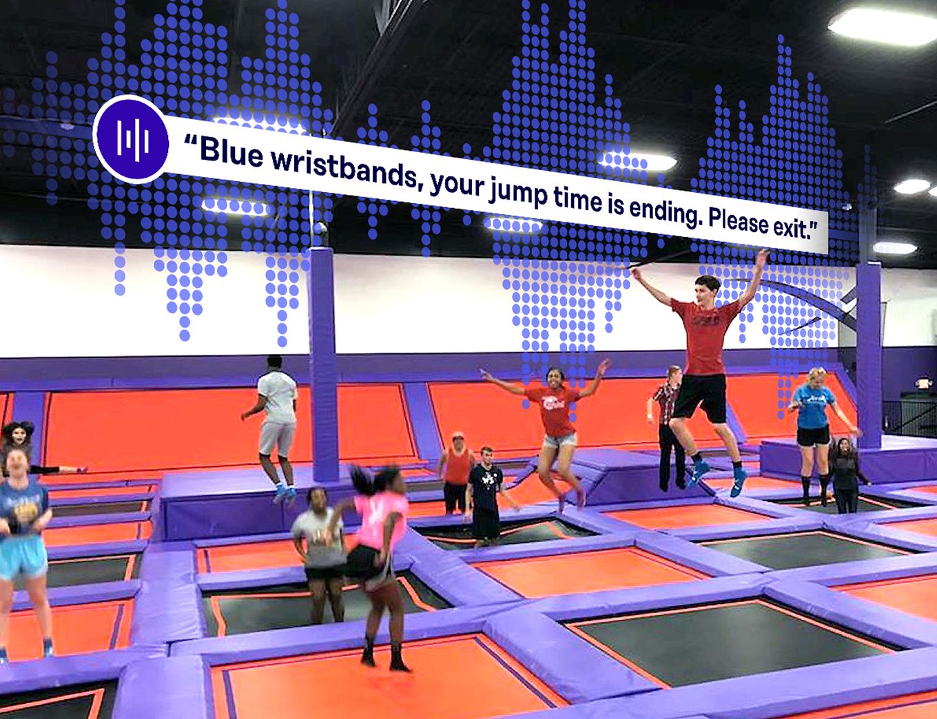 Altitude Trampoline Park using automated audio messaging and digital signage during active jump sessions