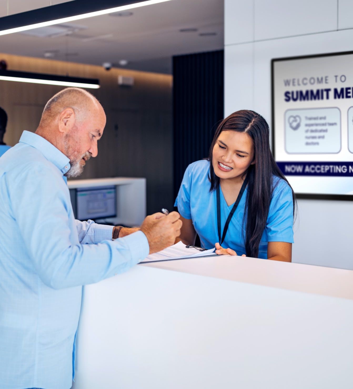 A slideshow of three images showing Rockbot being used in healthcare spaces