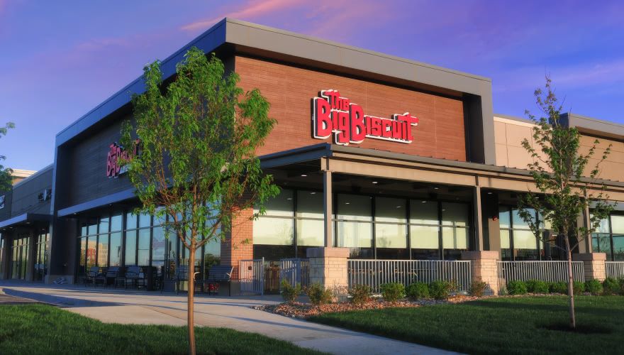 The Big Biscuit restaurant exterior with branded storefront signage
