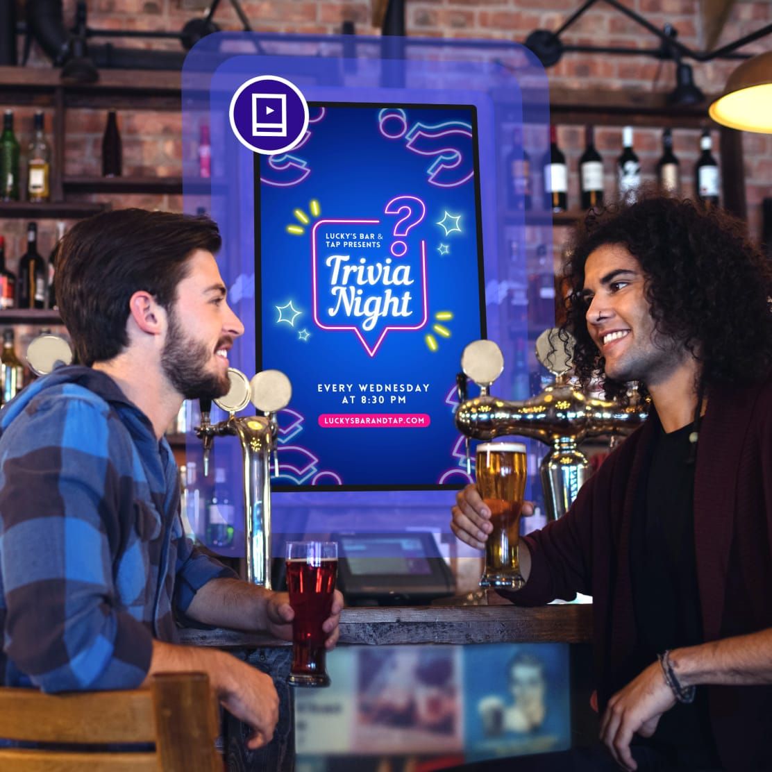 Rockbot digital signage for business displaying retail promotions and brand messaging.