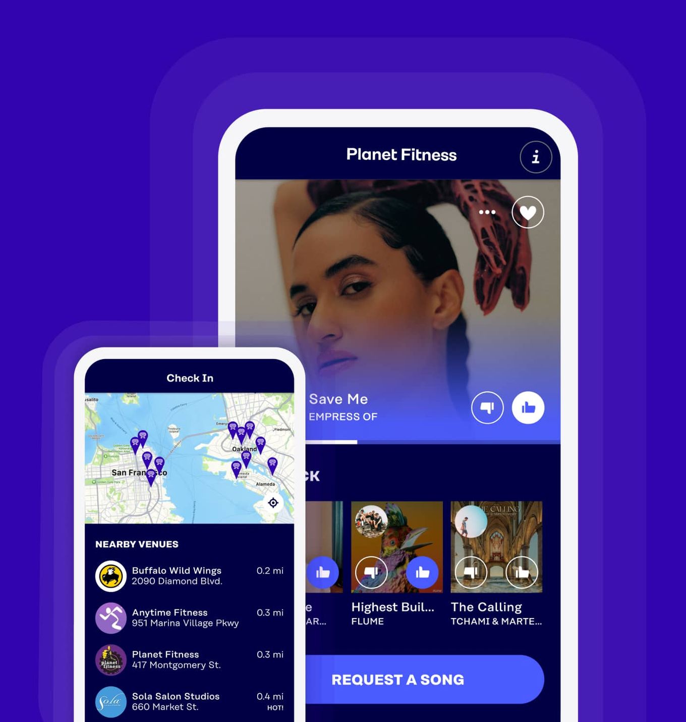 Two screenshots of the Rockbot Request app interface side by side
