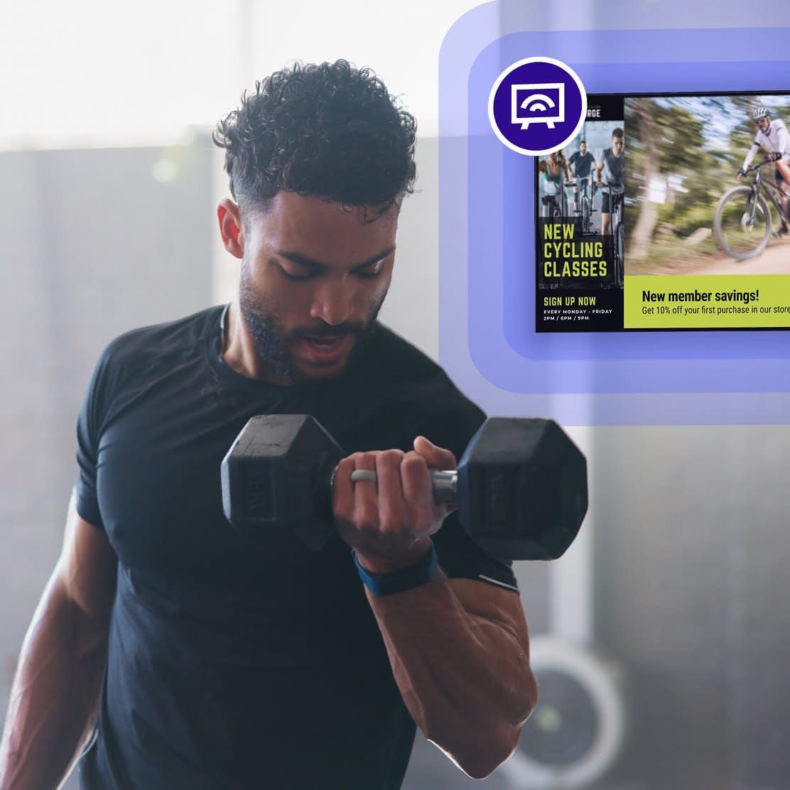 Community members listen to Rockbot music while getting fit