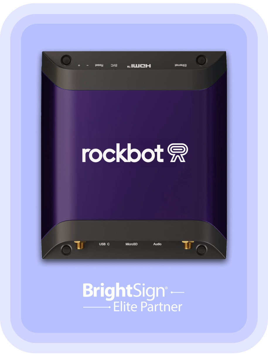 The Rockbot media player with the BrightSign partner logo displayed below
