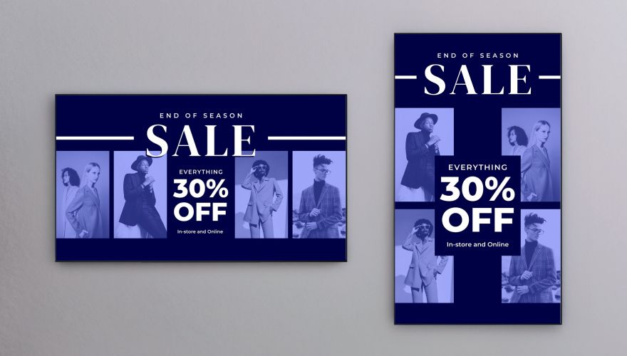 Digital signage for business showing retail sale promotions