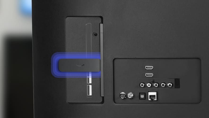 Amazon Signage Stick plugged into an HDMI display for Rockbot digital signage setup.